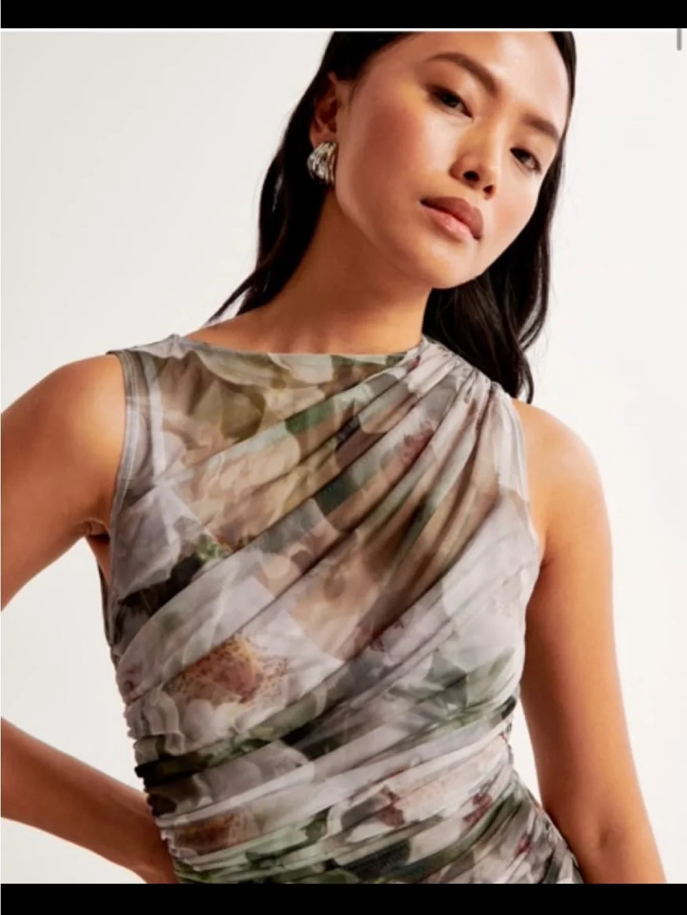Abercrombie & Fitch Sleeveless Floral Maxi Dress in Olive, Taupe, and Cream